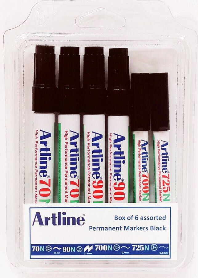 Artline NEAT Permanent Marker Box 6 Stuks Verschillende lijndiktes Zwarte kleur Waterbestendig