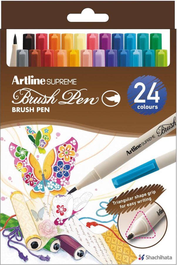 Artline Supreme Brushpen Penseelstift Doos van 24 stuks Verschillende kleuren