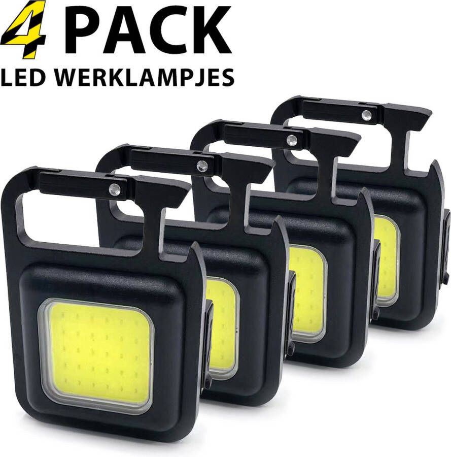 Arts Enterprise 4-pack Werklampen LED Werklamp Bouwlamp Zaklamp led oplaadbaar LED Sleutelhanger Working light 2 uur Batterijduur Magnetisch Flessenopener Spatwaterdicht Voordeelpakket
