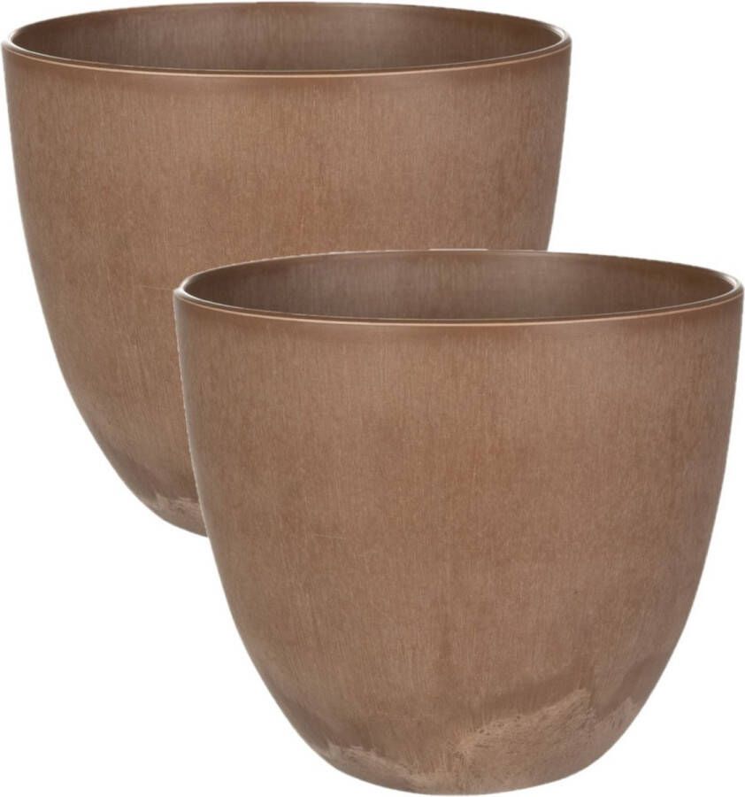 Ter Steege 2x stuks plantenpot bloempot in een natuursteen look Dia 23 cm en Hoogte 20 cm in het Artstone terra cotta voor binnen buiten