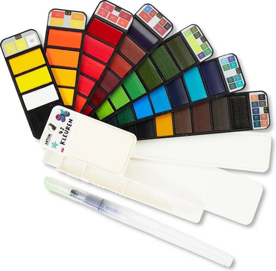 Artum Aquarelverf Set – 42 Kleuren – Waterverf – Volwassenen – Aquarel penselen – Brush Pennen – Aquarel – Handlettering – Schilderen