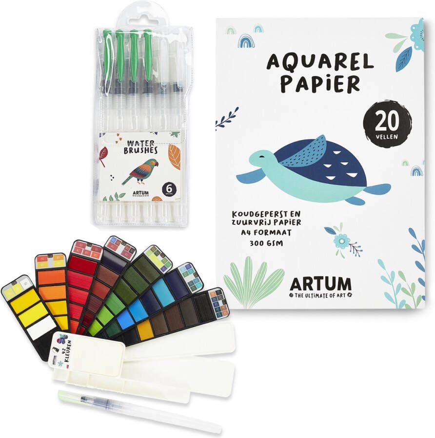 Artum Aquarelverf Set – Aquarelpapier – Brush Pennen – Waterverf – Schilderen – Handlettering Aquarel penselen – Volwassenen