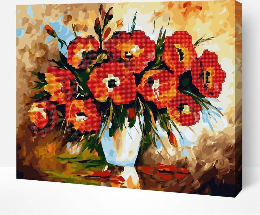 Arty Bee Schilderen Op Nummer Volwassenen DIY Hybrid Paint By Number Diamond Painting Compleet Hobby Pakket op Frame met Vernis Klaprozen Boeket 40x50cm