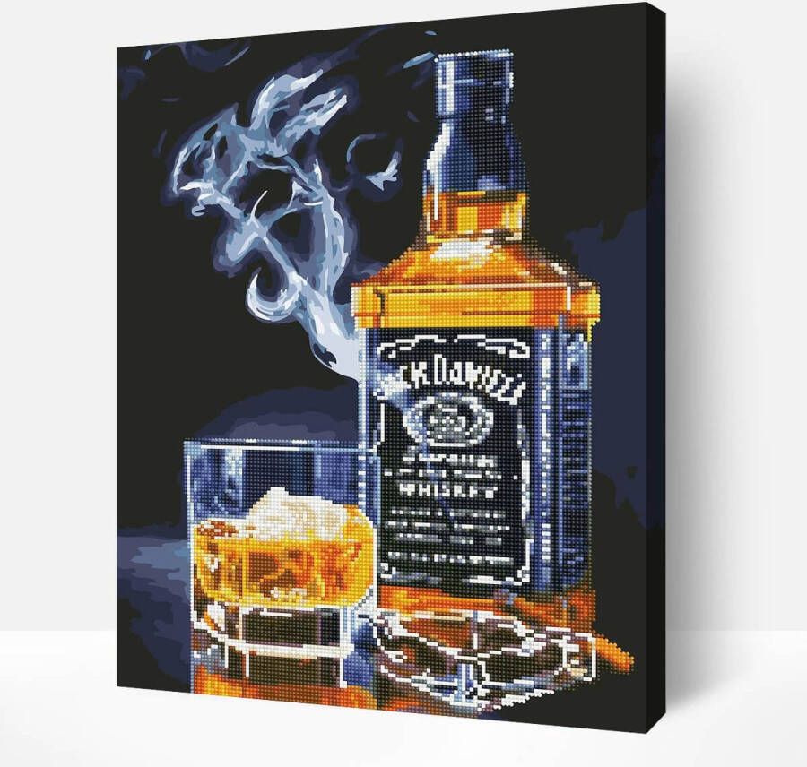 Arty Bee Schilderen Op Nummer Volwassenen DIY Hybrid Paint By Number Diamond Painting Compleet Hobby Pakket op Frame met Vernis Jack Daniels 40x50cm