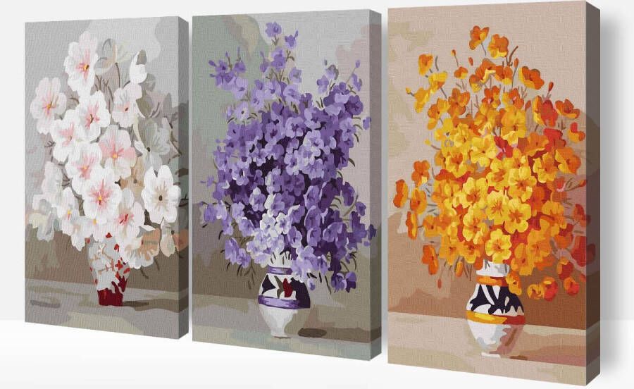 Arty Bee Schilderen Op Nummer Volwassenen DIY Paint By Number Compleet Hobby Pakket op Frame met Vernis Bloemen Trio 3x40x50cm