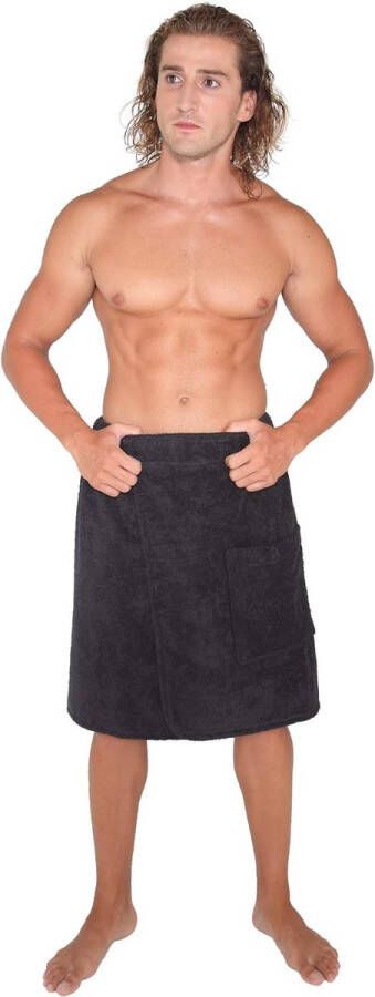 Arus Saunakilt voor heren 100% biologische katoenen badstof knielengte met elastiek en klittenbandsluiting saunahanddoek badhanddoek