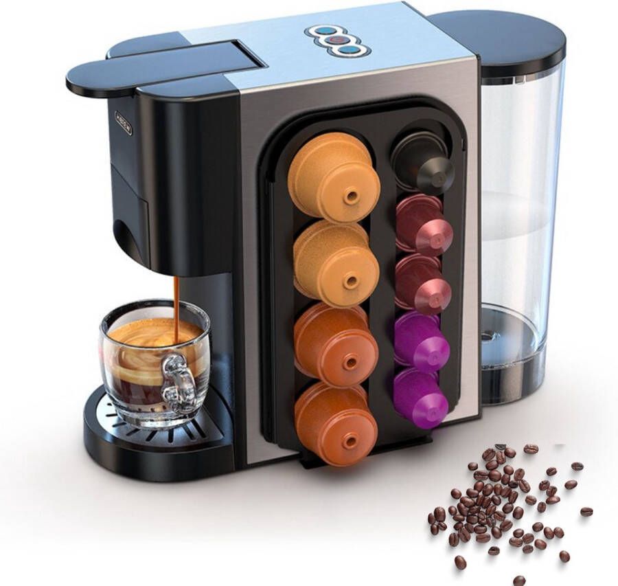 Arvona 4 in 1 Koffiemachine Koffiezetapparaat Koffie Automaat Automatisch Nespresso Dolce Gusto Koffiepoeder Koffiepads Met Capsulehouder & Melkopschuimer
