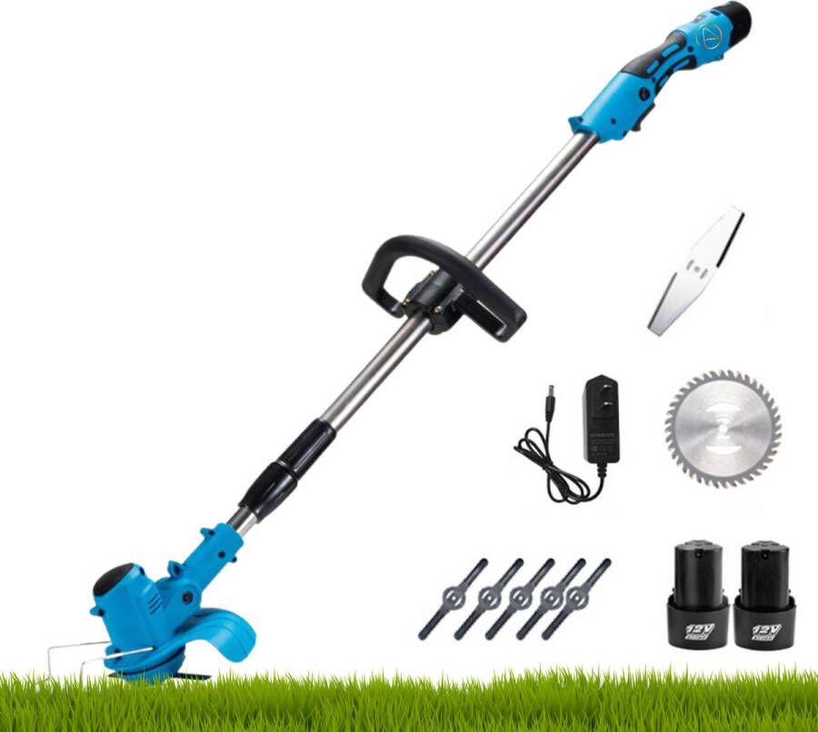 Arvona Onkruidborstel Bosmaaier Grastrimmer 2 Accu's Electrisch Onkruidborstel Machine Blauw Gratis Accessoires