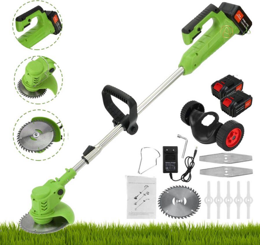 Arvona Onkruidborstel Bosmaaier Grastrimmer 2 Accu's Electrisch Onkruidborstel Machine Groen Gratis Accessoires