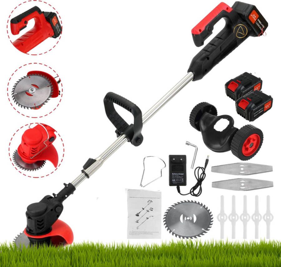 Arvona Onkruidborstel Bosmaaier Grastrimmer 2 Accu's Electrisch Onkruidborstel Machine Zwart Gratis Accessoires