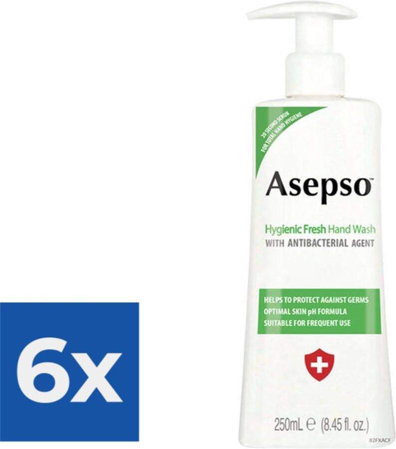 Asepso Hygienic Fresh Antibacteriële Handzeep Zeeppomp 250ml Voordeelverpakking 6 stuks