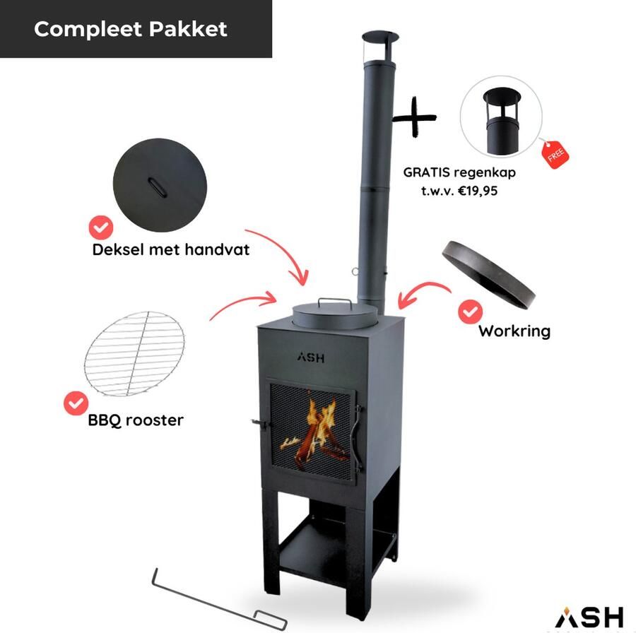 Ash Stoke Tuinhaard met BBQ Houtkachel Vuurkachel 3 in 1 Terr aard voor sfeervolle avonden Zwarte Tuinkachel Geschikt voor buiten