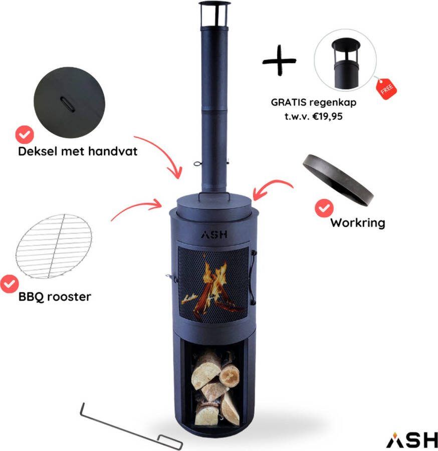 Ash Cosy Tuinhaard met BBQ Houtkachel 3 in 1 Terr aard voor sfeervolle avonden Zwarte Tuinkachel Geschikt voor buiten