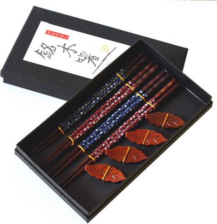 Asiansticks Luxe Houten Chopsticks Met Houder Sushiset voor 4 personen Cadeauset