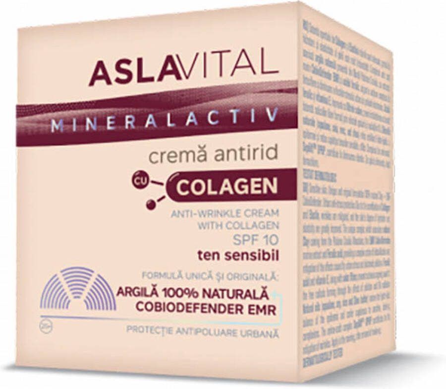 Aslavital Mineralactiv Aslavital Anti-rimpelcrème met collageen SPF 10 met 100% natuurlijke klei voor gevoelige huid 50ml Gezichtscrème dagcreme voor vrouwen