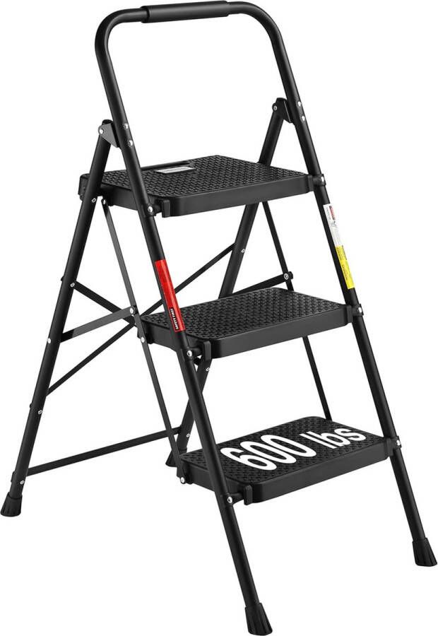 Ass Vouwladder met 3 treden Opvouwbare stalen ladder met een capaciteit van 272 kg antislip compacte en resistente ladder ideaal voor thuis en professioneel gebruik