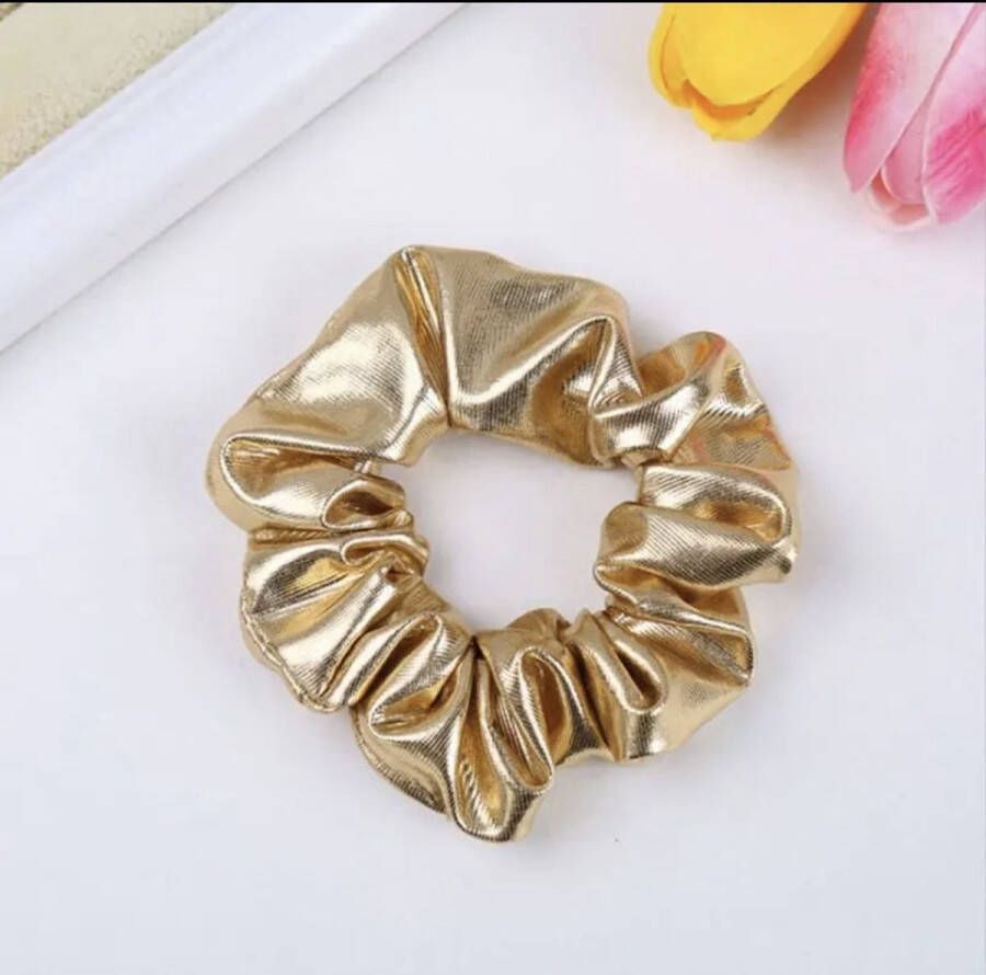 Astra Scrunchie Goud Faux Leather gouden Scrunchie Haar elastiek Scrunchie Goud