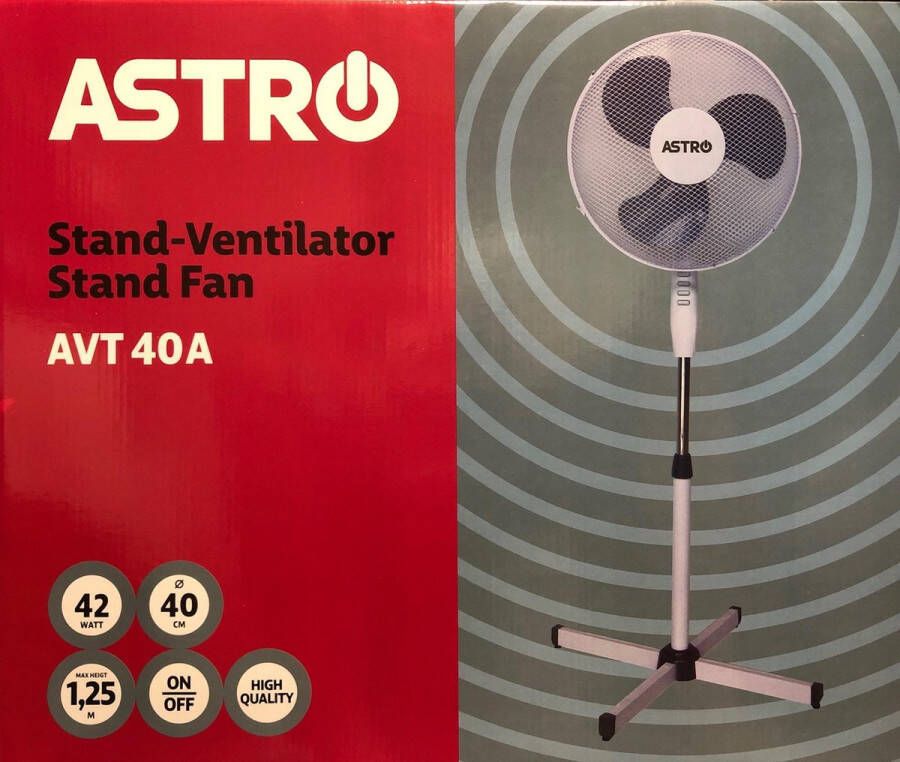 Astro Electronics AVT40a Statiefventilator Wit 40cm Hoogte 85 128cm