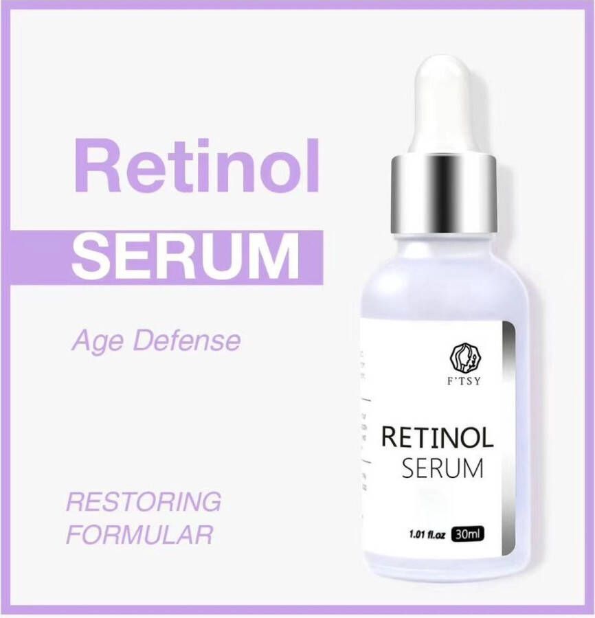 At-shop Original Active Retinol Serum Met Vitamine E & Hyaluronzuur Gezichtsserum Collageen Anti Aging Celvernieuwing Anti-Acne Tegen Mee-eters en Grove Poriën Vermindert fijne lijntjes 30ml