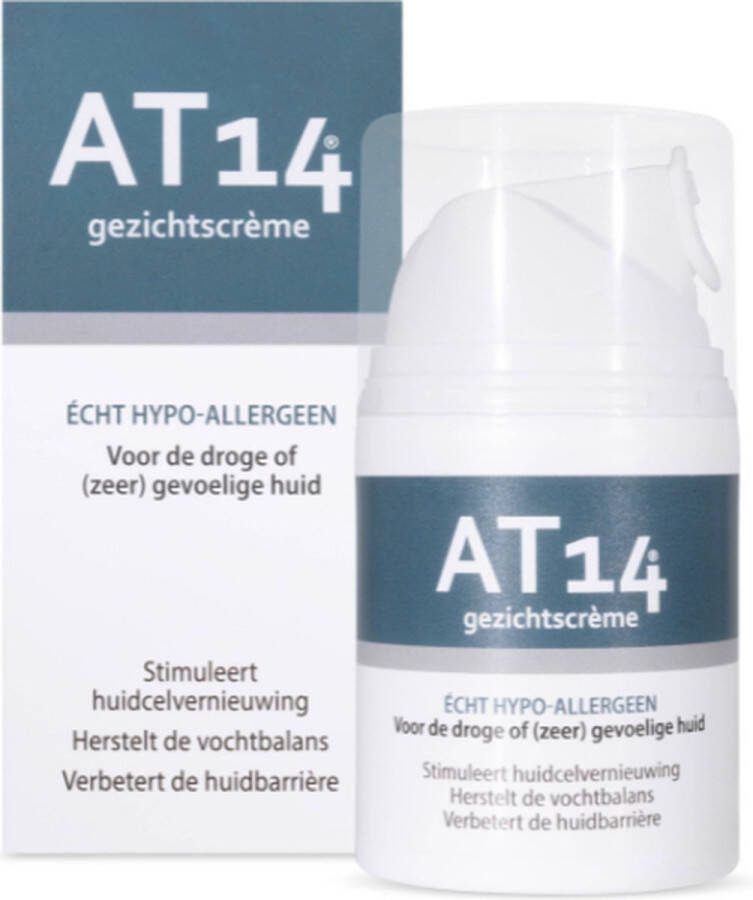 AT14 Skincare AT14 gezichtscrème Hypoallergene dagcrème Gezichtscrème voor droge huid Dagcrème zonder parfum en alcohol Geschikt bij contactallergie Gevoelige huid