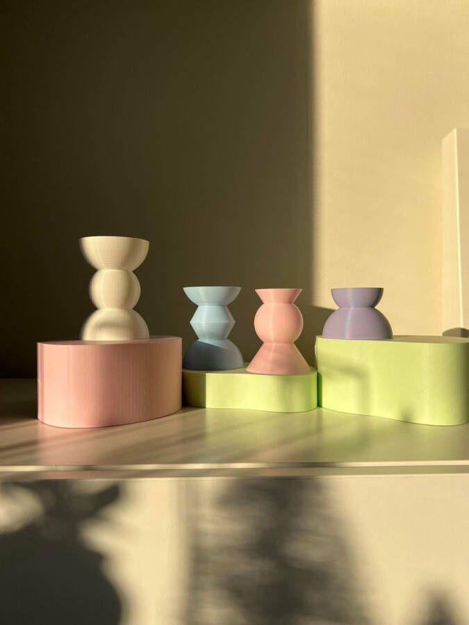 Atelier.3D Kandelaar set multifunctionele kaarshouder theelicht dinerkaars pastel incl. 4 theelichtjes giftset