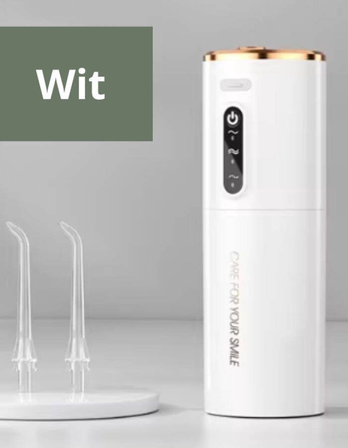 AtlasPro SmileCare Waterflosser Oplaadbaar 3 Standen Wit Rond Design Inclusief 2 Opzetstukjes Mondverzorging Flosapparaten Elektrische Tandenflosser