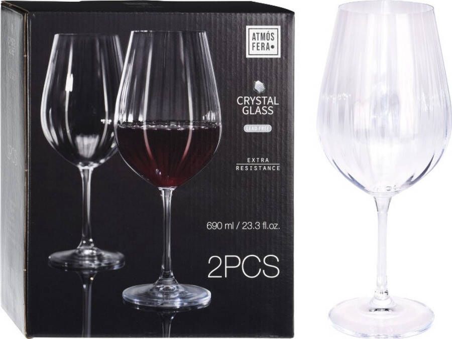Merkloos 2x Rode wijn glazen 69 cl 690 ml van kristalglas Wijnglazen