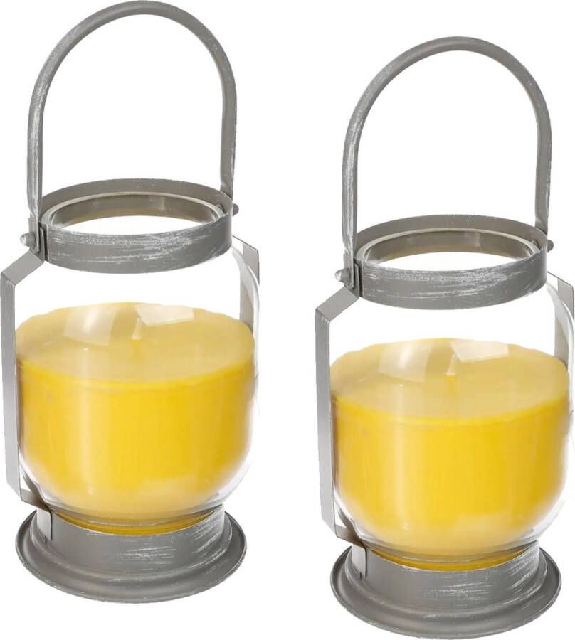 Atmosphera 2x stuks antimuggen Citronella kaarsen lantaarns in glas 65 branduren Geurkaarsen citrus geur