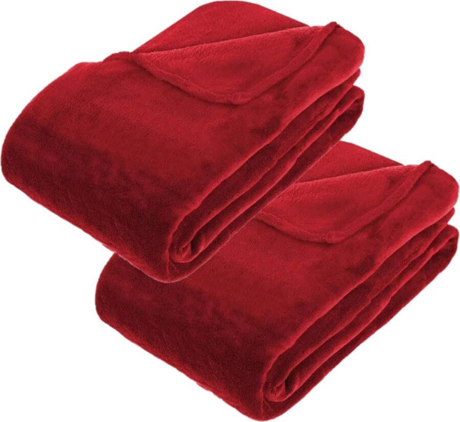 Atmosphera 2x Stuks grote Fleece deken fleeceplaid rood 180 x 230 cm polyester Bankdeken Fleece deken Fleece plaid