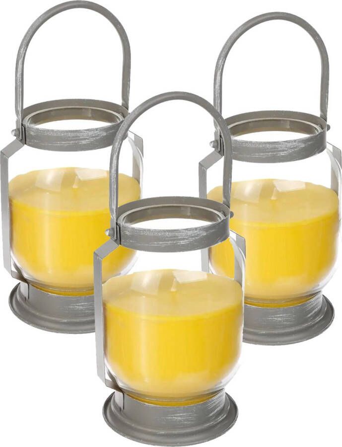 Atmosphera 3x stuks antimuggen Citronella kaarsen lantaarns in glas 65 branduren Geurkaarsen citrus geur