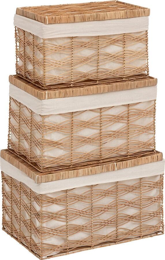 Atmosphera Rosy Stro manden set van 3 stuks 59x37x40cm Rotan