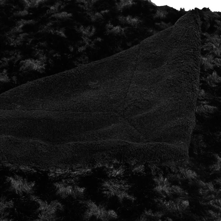 Atmosphera Sprei deken plaid zwart polyester 120 x 160 cm geknoopt motief Plaids