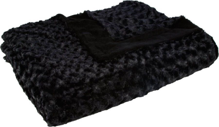 Atmosphera Bank bed deken plaid geknoopt motief 230 x 180 cm zwart