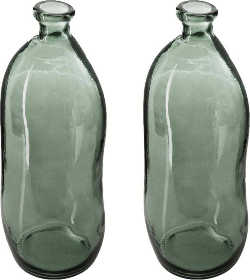 Atmosphera bloemenvaas 2x Organische fles vorm groen transparant glas H36 x D15 cm Vazen