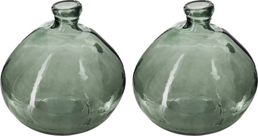 Atmosphera bloemenvaas 2x Organische bol fles vorm groen transparant glas H22 x D21 cm Vazen
