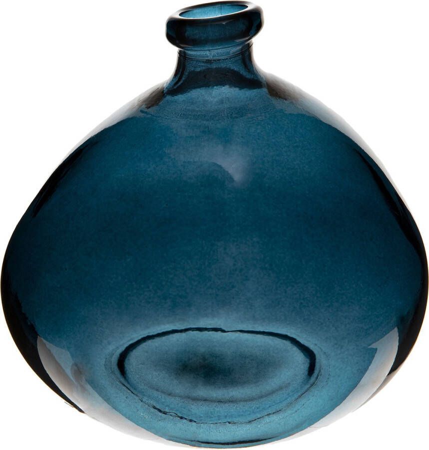 Atmosphera bloemenvaas Genua Organische bol fles vorm blauw transparant glas H22 x D21 cm