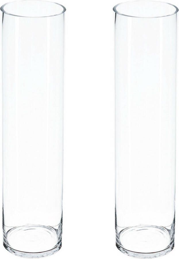 Atmosphera bloemenvaas Nantes 2x Cilinder model transparant bubbel glas H50 x D15 cm