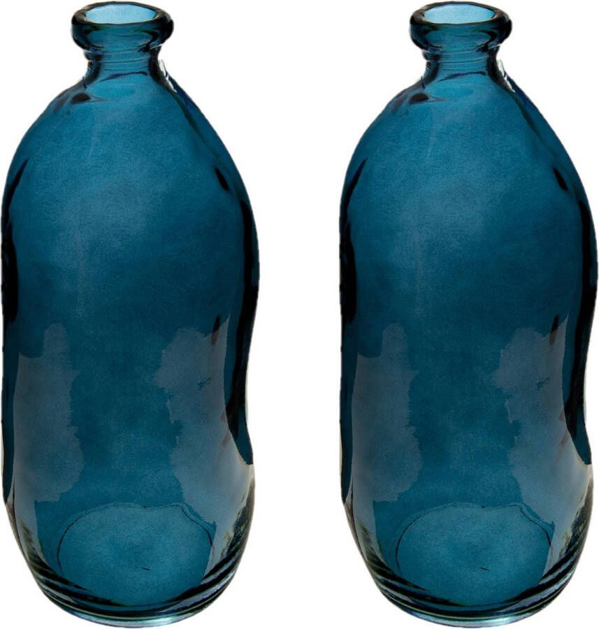 Atmosphera bloemenvaas 2x Organische fles vorm blauw transparant glas H36 x D15 cm Vazen