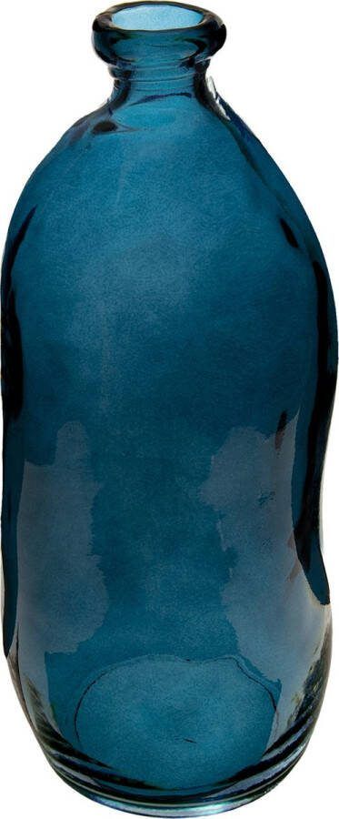 Atmosphera bloemenvaas Organische fles vorm blauw transparant glas H36 x D15 cm Vazen
