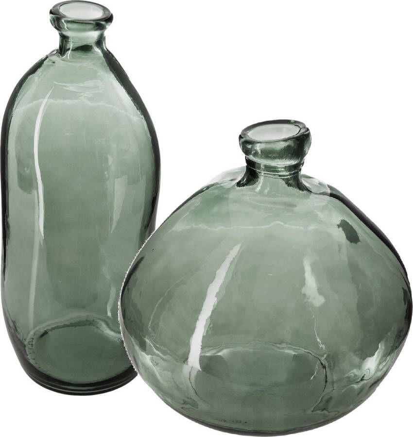 Atmosphera bloemenvazen set 2x Organische fles vorm groen transparant glas