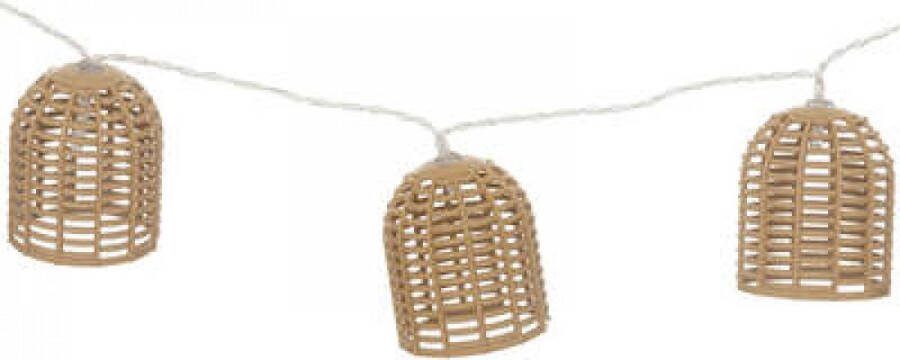 Atmosphera Créateur d'intérieur Guirlande Solar Lichtsnoer Lampjes Rotan Riet Vintage Ibiza Naturel Beige Kunstof 10 Lampjes Warm Wit
