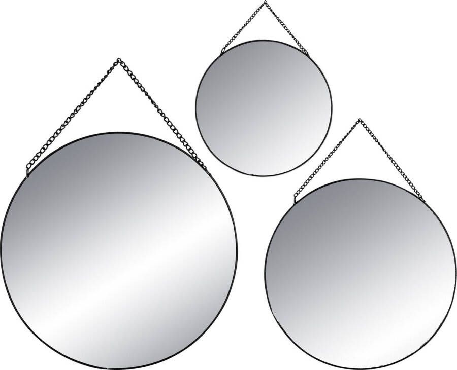 Atmosphera Créateur d'intérieur Ronde metalen spiegel met ketting- set van 3- Goud
