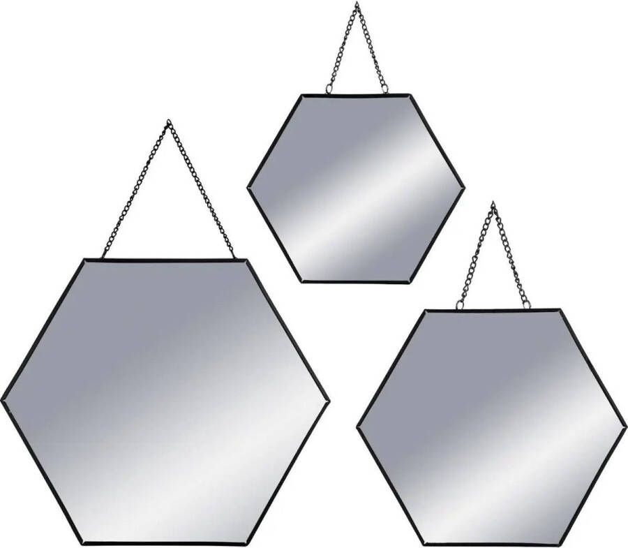 Atmosphera Créateur d'intérieur Spiegel Met Metalen Ketting- Hexagon- Set Van 3- Zwart