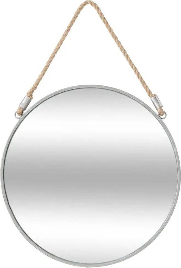 Atmosphera Créateur d'intérieur Spiegel wandspiegel rond D38 cm metaal grijs met touw Woondecoratie accessoires