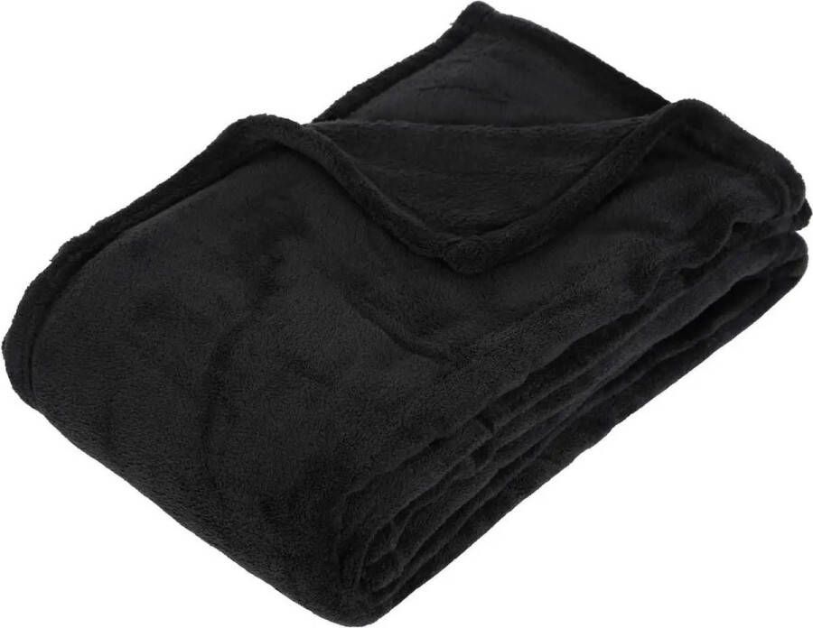 Atmosphera Créateur d'intérieur Fleece deken fleeceplaid zwart 125 x 150 cm polyester Bankdeken Fleece deken Fleece plaid