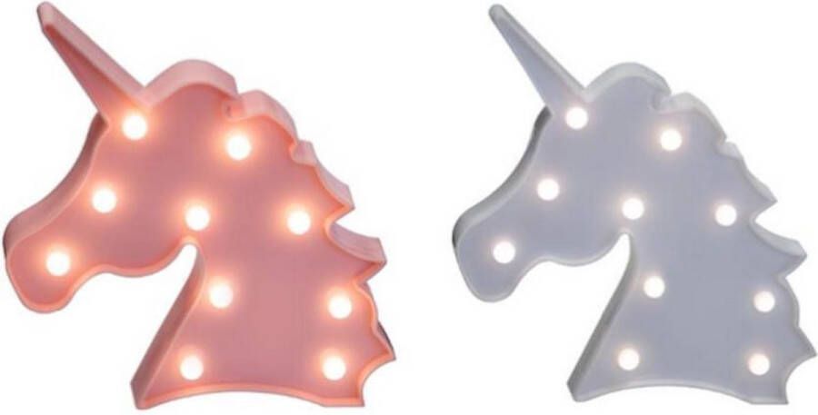 Atmosphera Créateur d'intérieur® Set van 2 stuks 1 roze en 1 wit Nachtlamp Unicorn met 10 led lampjes