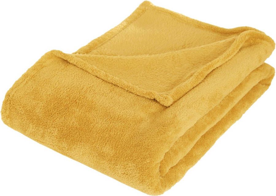 Atmosphera Fleece deken fleeceplaid oker geel 125 x 150 cm polyester Bankdeken Fleece deken Fleece plaid