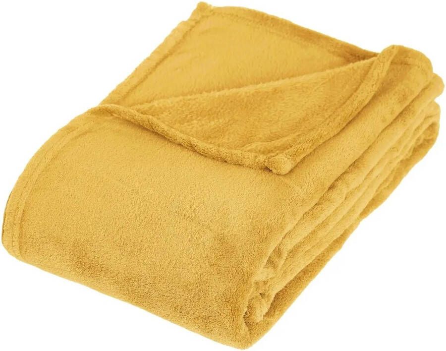 Atmosphera Fleece deken fleeceplaid oker geel 130 x 180 cm polyester Bankdeken Fleece deken Fleece plaid