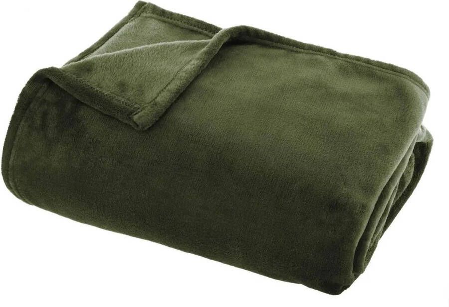 Atmosphera Fleece deken fleeceplaid olijf groen 125 x 150 cm polyester Bankdeken Fleece deken Fleece plaid