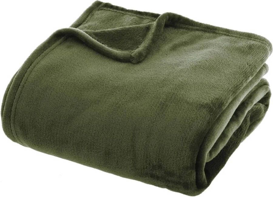 Atmosphera Fleece deken fleeceplaid olijf groen 130 x 180 cm polyester Bankdeken Fleece deken Fleece plaid